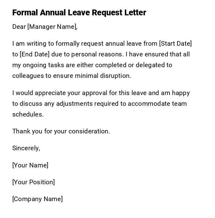 Formal Annual Leave Request Letter Formal Annual Leave Request Letter