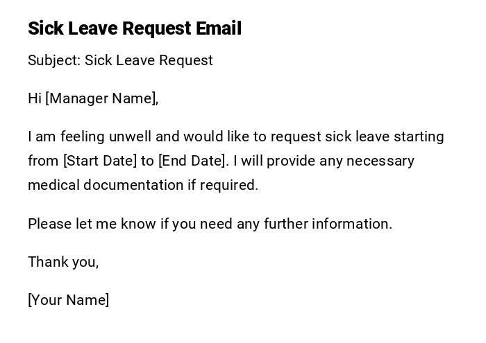 Sick Leave Request Email Sick Leave Request Email