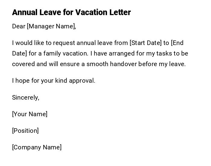 Annual Leave for Vacation Letter Annual Leave for Vacation Letter