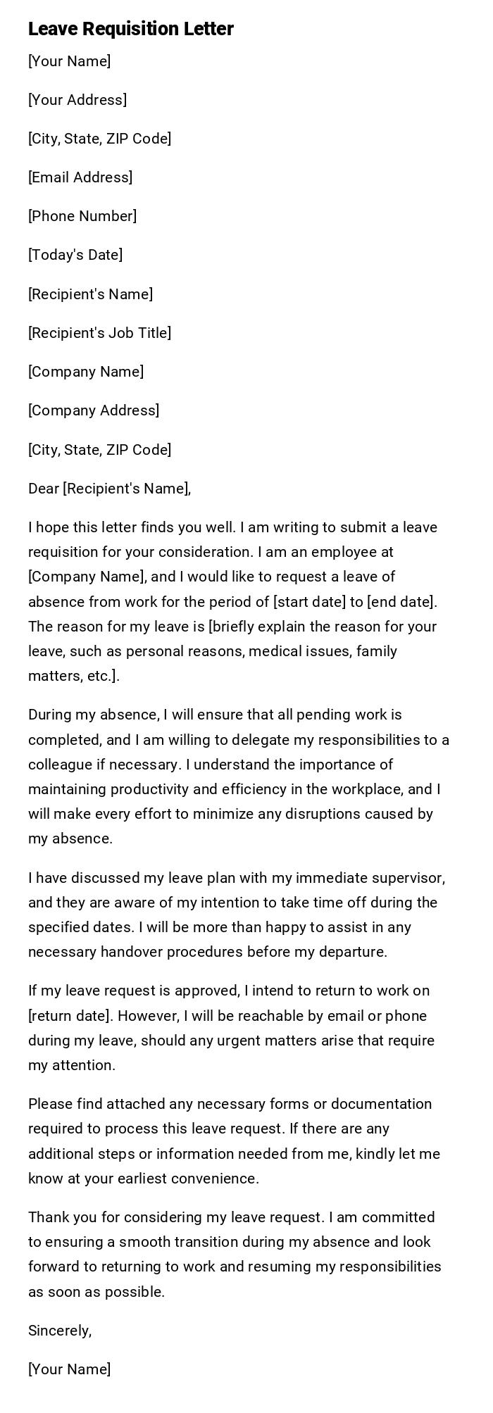 Leave Requisition Letter