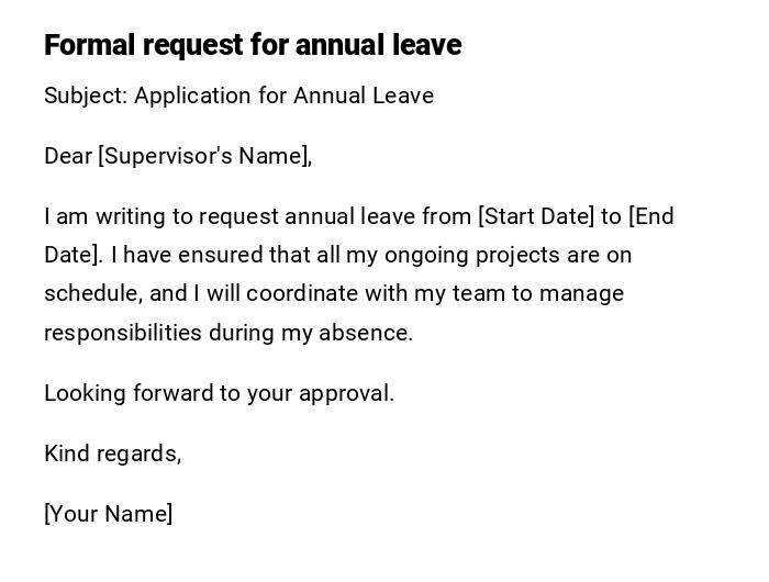 Formal request for annual leave Formal request for annual leave