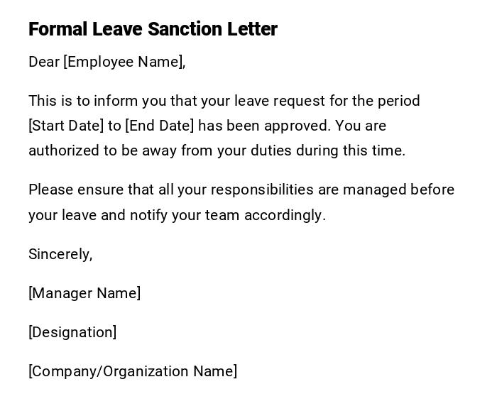 Formal Leave Sanction Letter