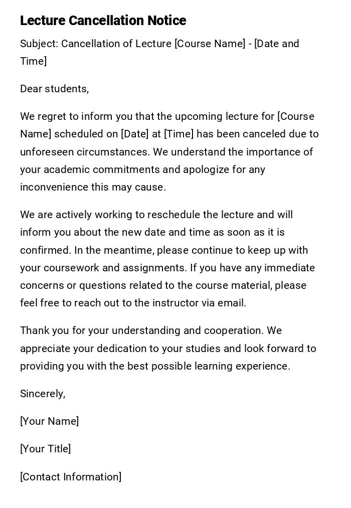 Lecture Cancellation Notice