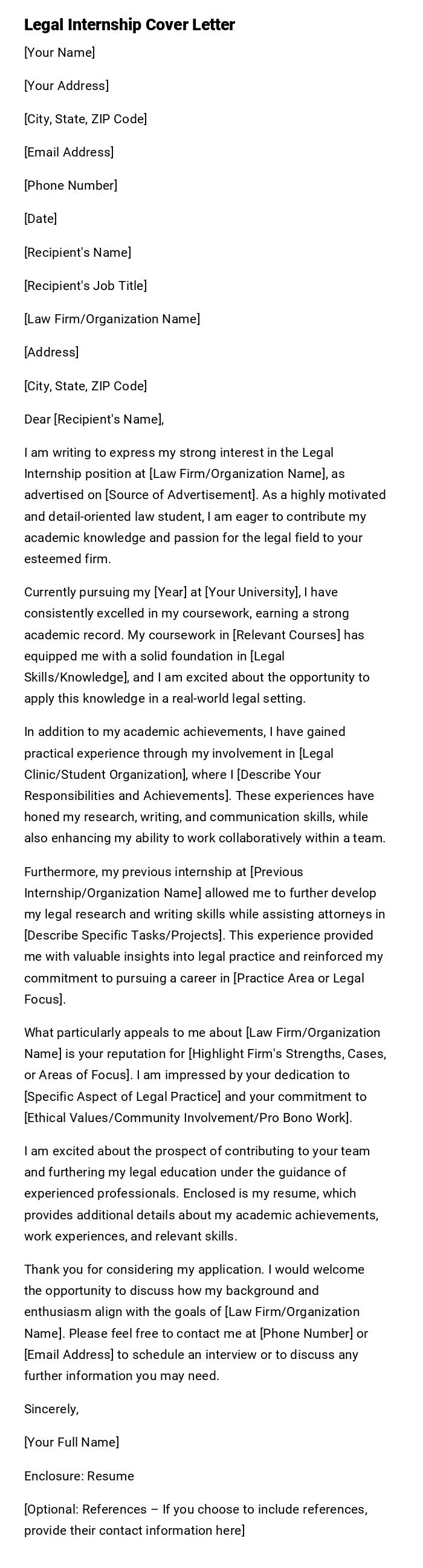 legal internship cover letter