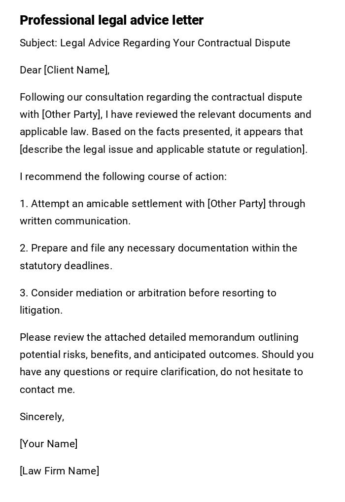 Professional legal advice letter