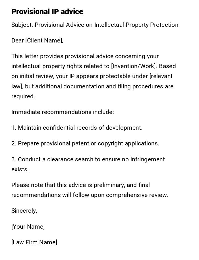 Provisional IP advice