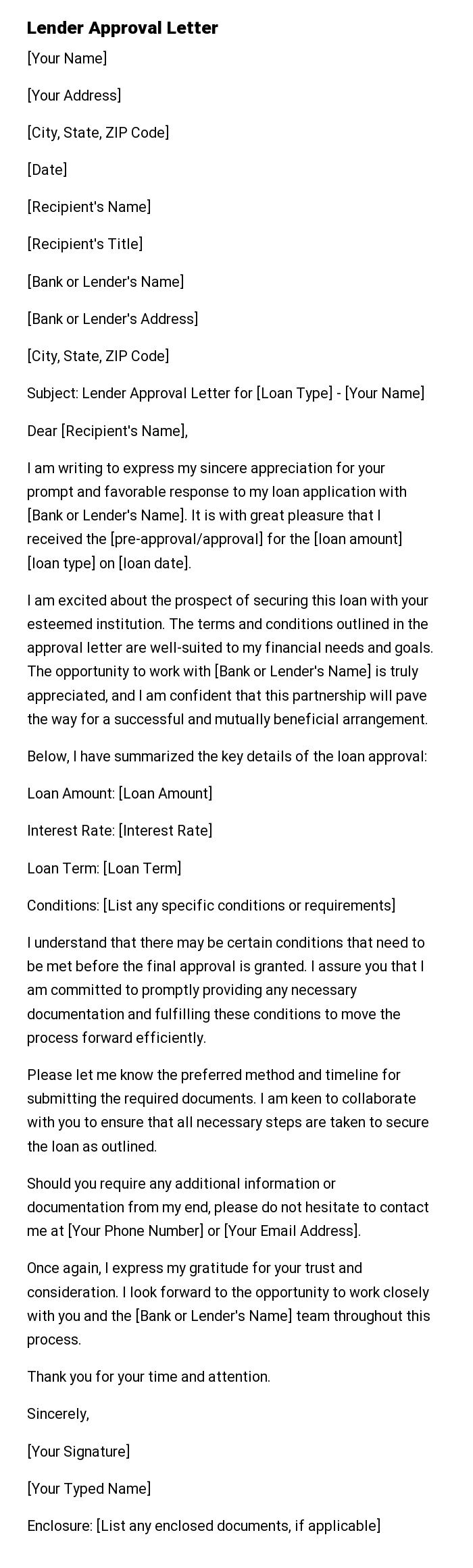 Lender Approval Letter