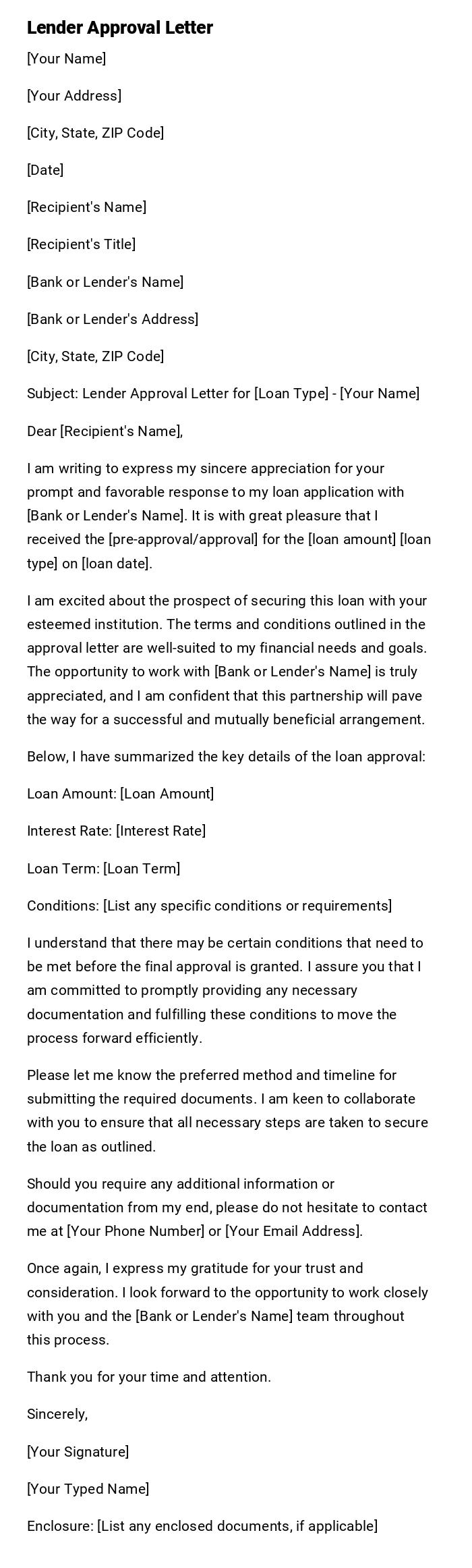 Lender Approval Letter