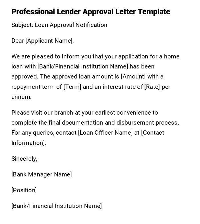 Professional Lender Approval Letter Template Professional Lender Approval Letter Template