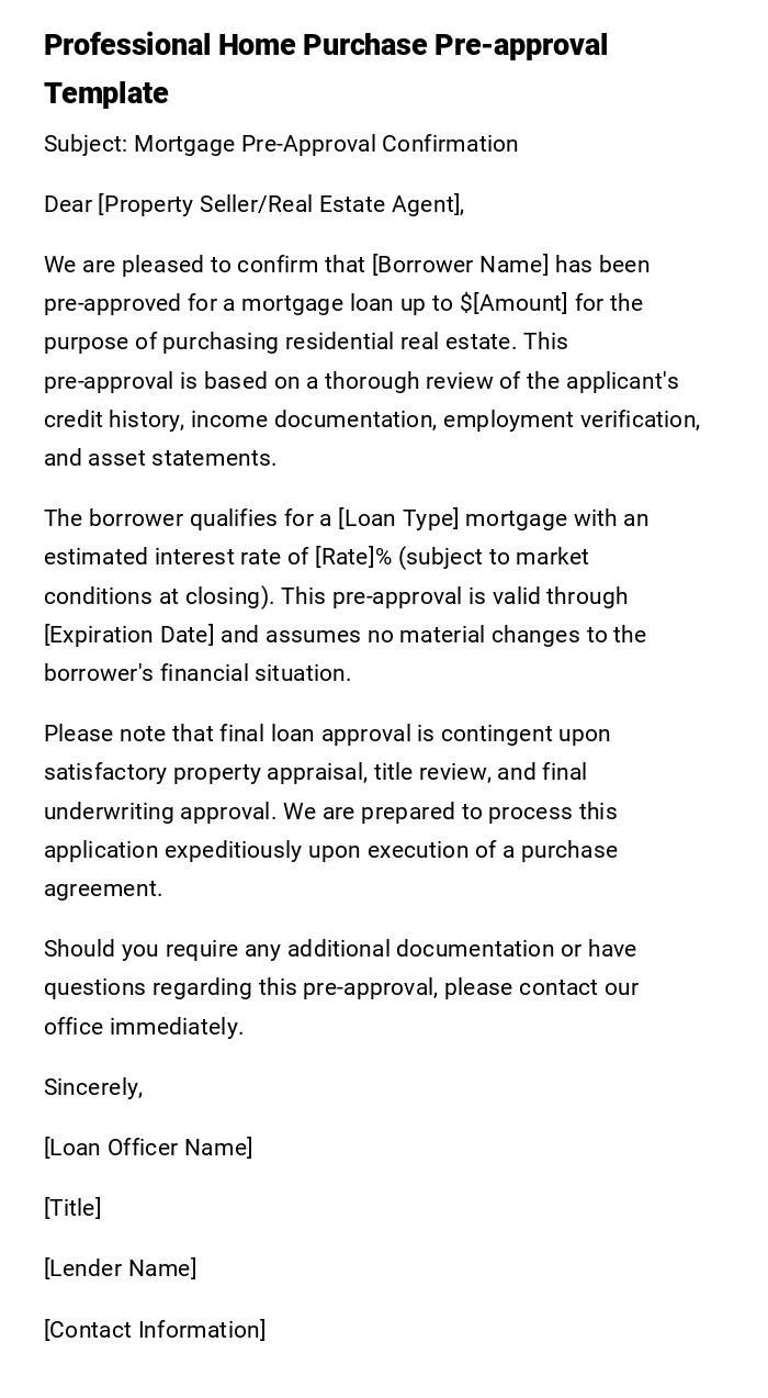 Professional Home Purchase Pre-approval Template Professional Home Purchase Pre-approval Template