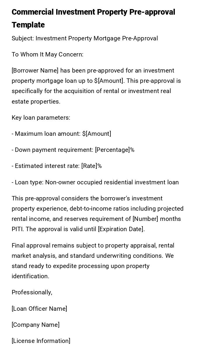 Commercial Investment Property Pre-approval Template Commercial Investment Property Pre-approval Template