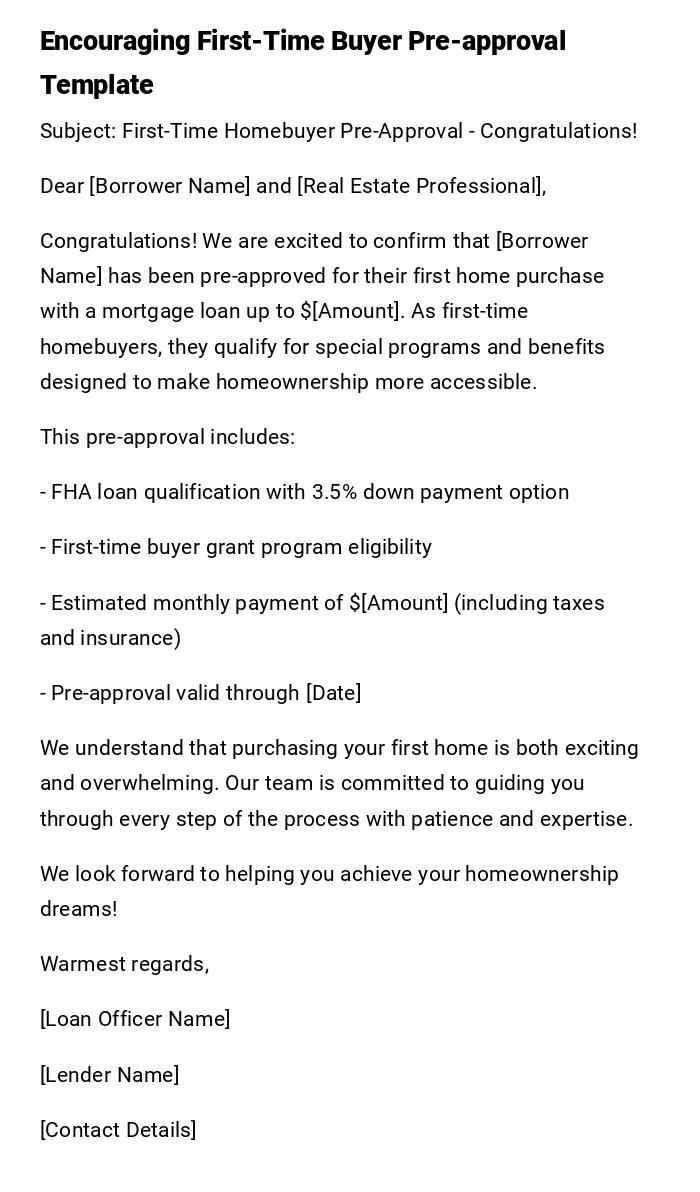 Encouraging First-Time Buyer Pre-approval Template Encouraging First-Time Buyer Pre-approval Template