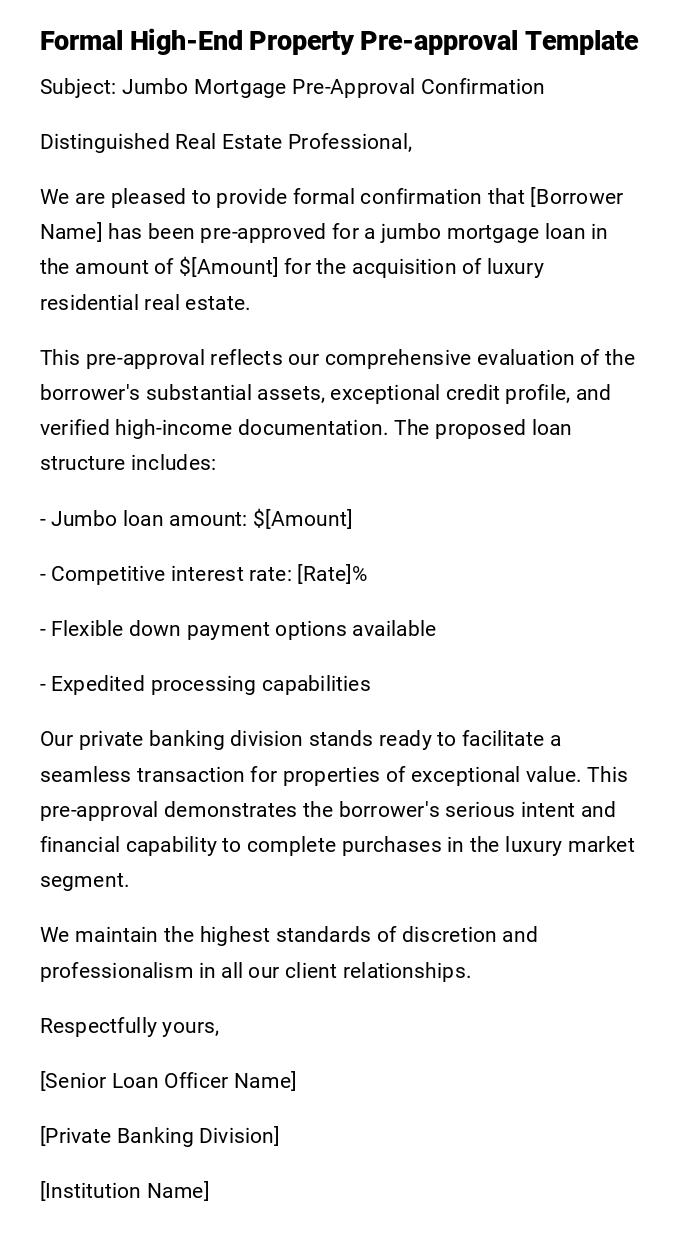 Formal High-End Property Pre-approval Template Formal High-End Property Pre-approval Template