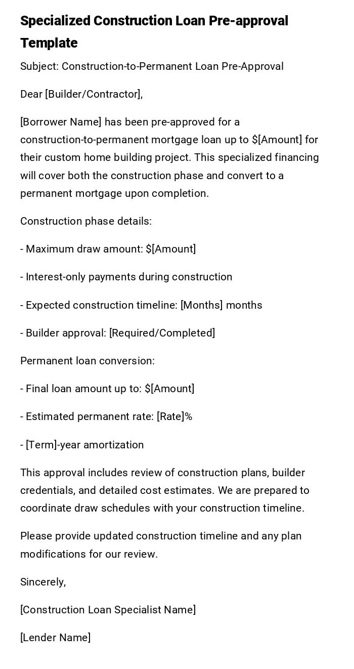 Specialized Construction Loan Pre-approval Template Specialized Construction Loan Pre-approval Template