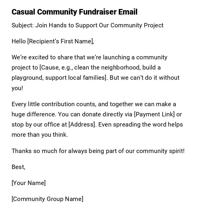 Casual Community Fundraiser Email Casual Community Fundraiser Email