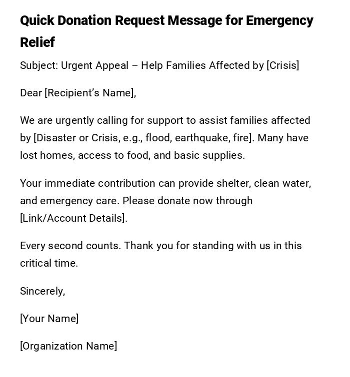 Quick Donation Request Message for Emergency Relief Quick Donation Request Message for Emergency Relief