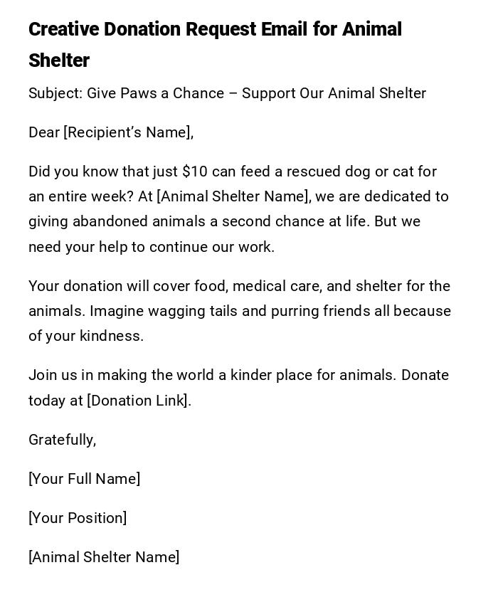 Creative Donation Request Email for Animal Shelter Creative Donation Request Email for Animal Shelter