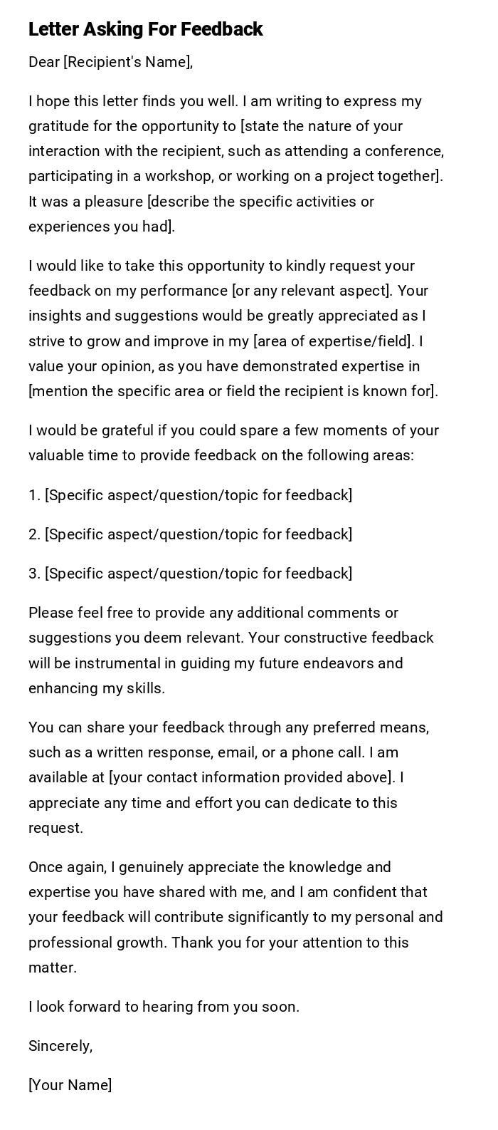 Letter Asking For Feedback