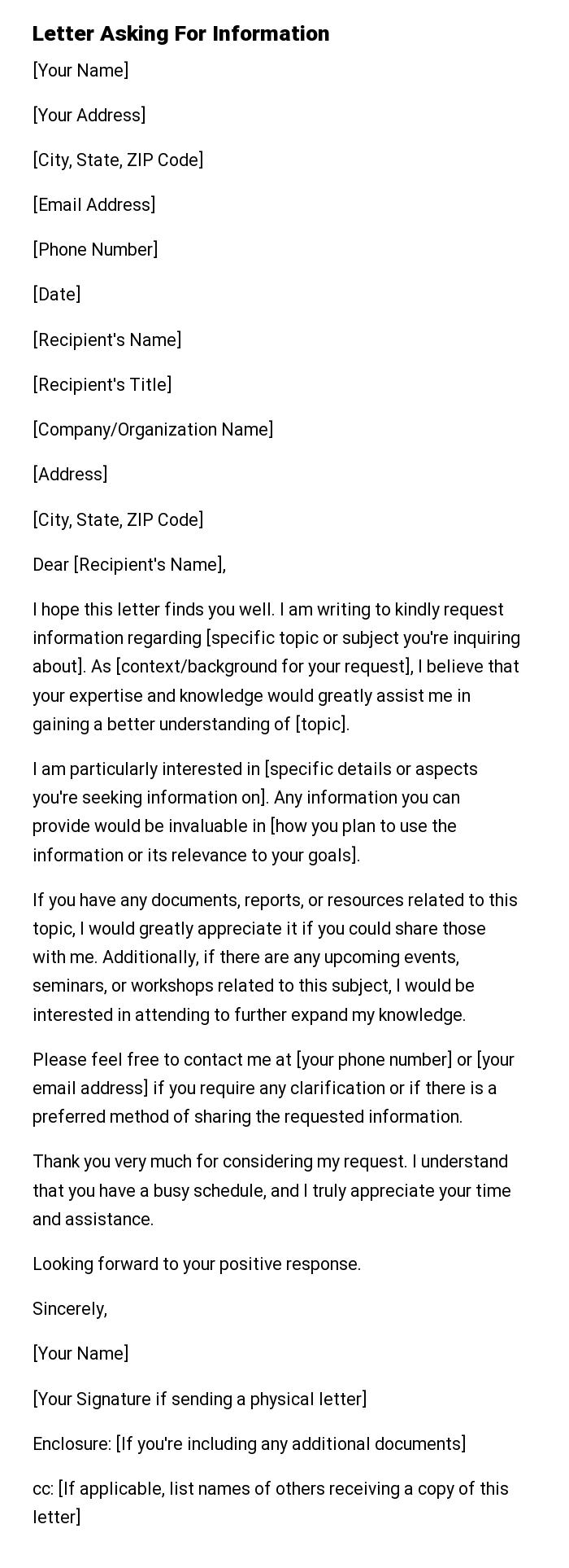 Letter Asking For Information
