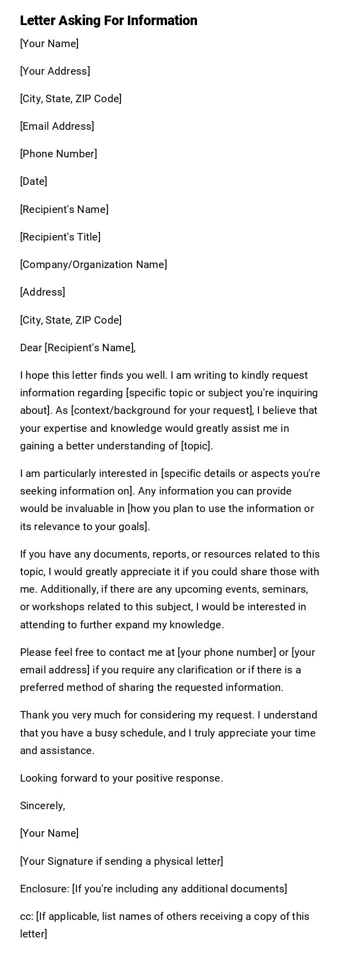 Letter Asking For Information