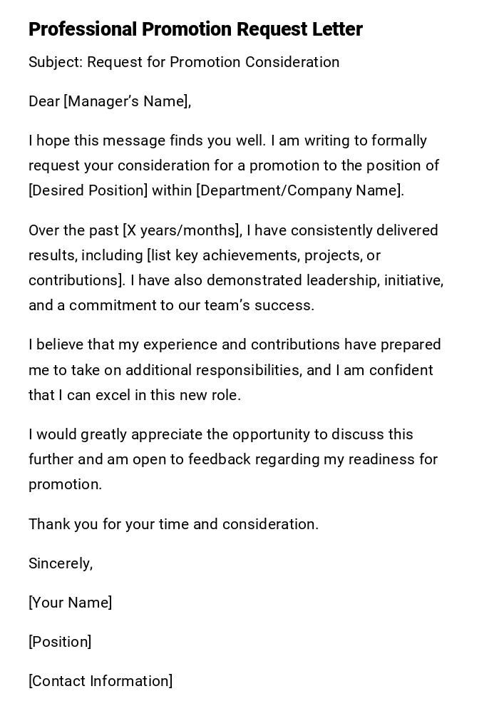 Professional Promotion Request Letter Professional Promotion Request Letter