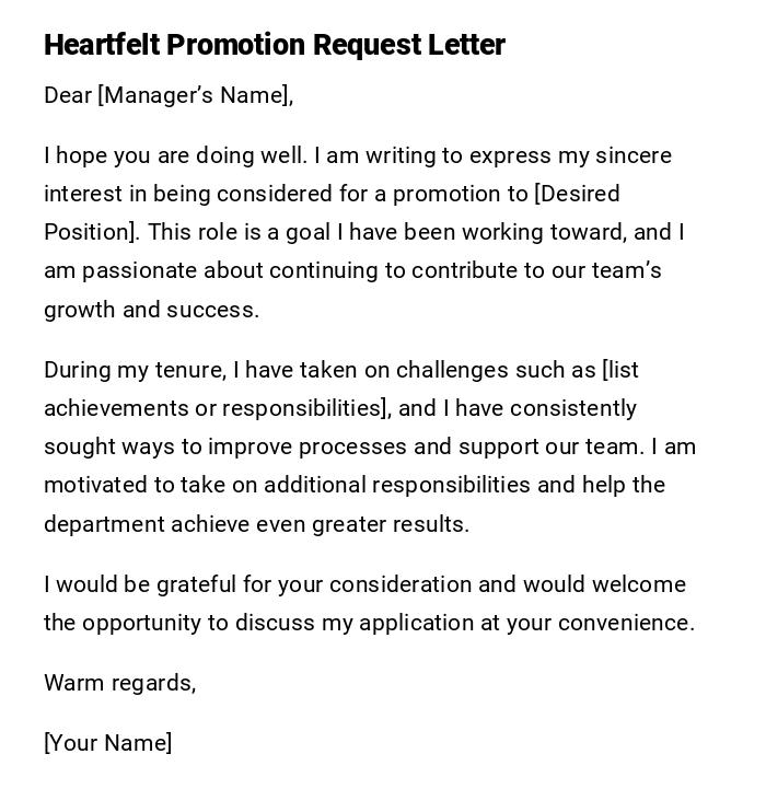 Heartfelt Promotion Request Letter Heartfelt Promotion Request Letter