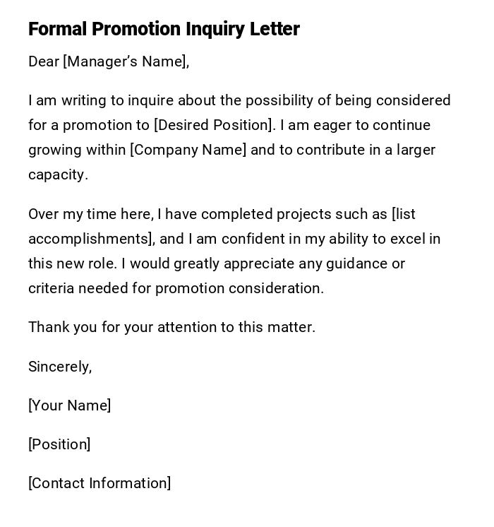 Formal Promotion Inquiry Letter Formal Promotion Inquiry Letter
