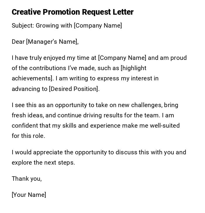 Creative Promotion Request Letter Creative Promotion Request Letter