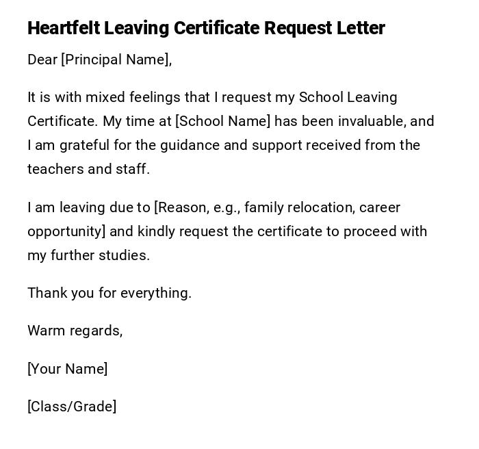 Heartfelt Leaving Certificate Request Letter Heartfelt Leaving Certificate Request Letter