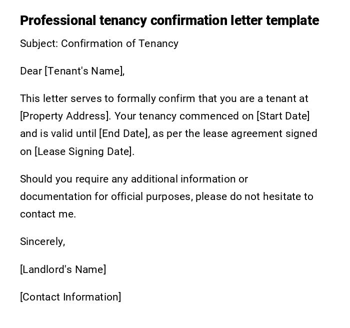 Professional tenancy confirmation letter template Professional tenancy confirmation letter template