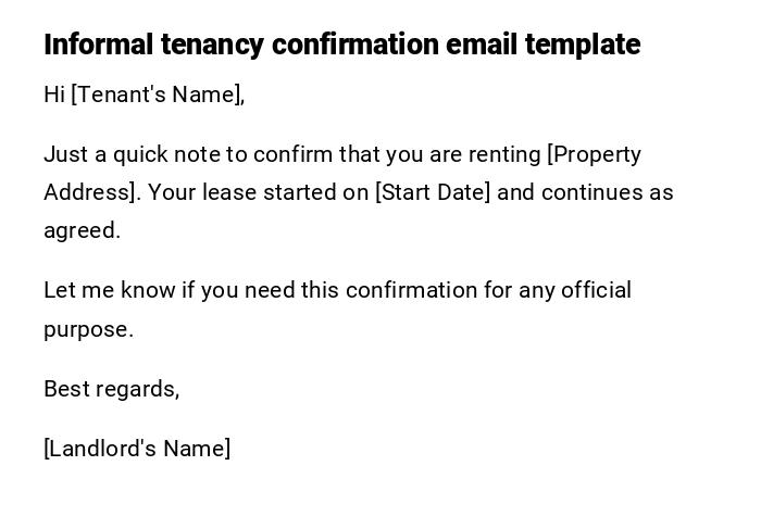 Informal tenancy confirmation email template Informal tenancy confirmation email template