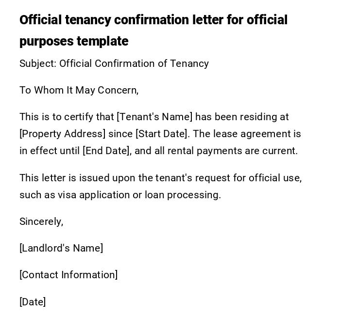 Official tenancy confirmation letter for official purposes template Official tenancy confirmation letter for official purposes template