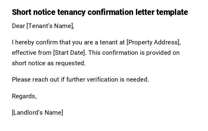 Short notice tenancy confirmation letter template Short notice tenancy confirmation letter template