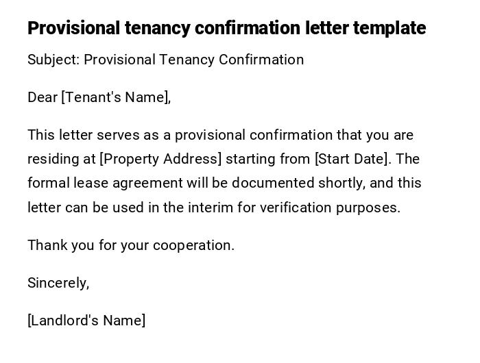 Provisional tenancy confirmation letter template Provisional tenancy confirmation letter template