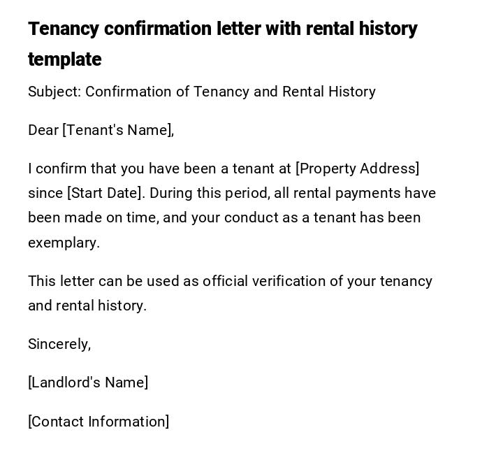 Tenancy confirmation letter with rental history template Tenancy confirmation letter with rental history template