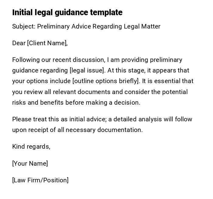 Initial legal guidance template Initial legal guidance template