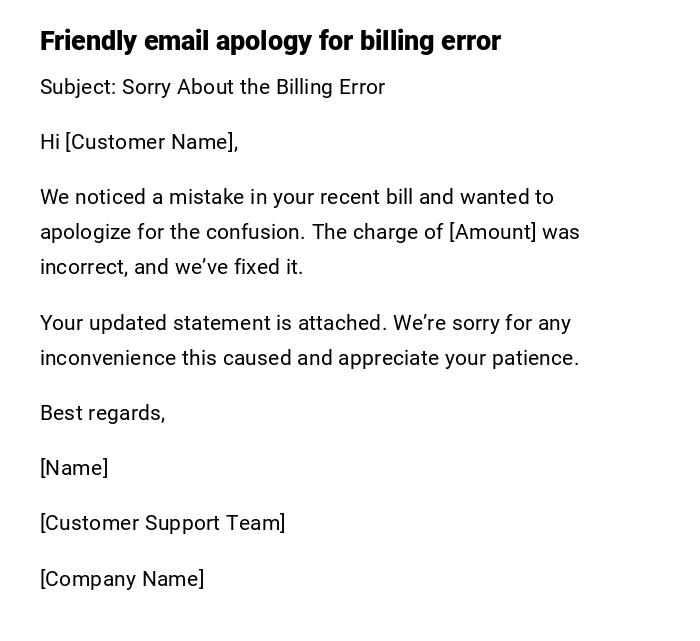 Friendly email apology for billing error