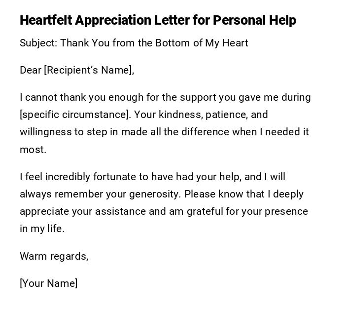 Heartfelt Appreciation Letter for Personal Help Heartfelt Appreciation Letter for Personal Help