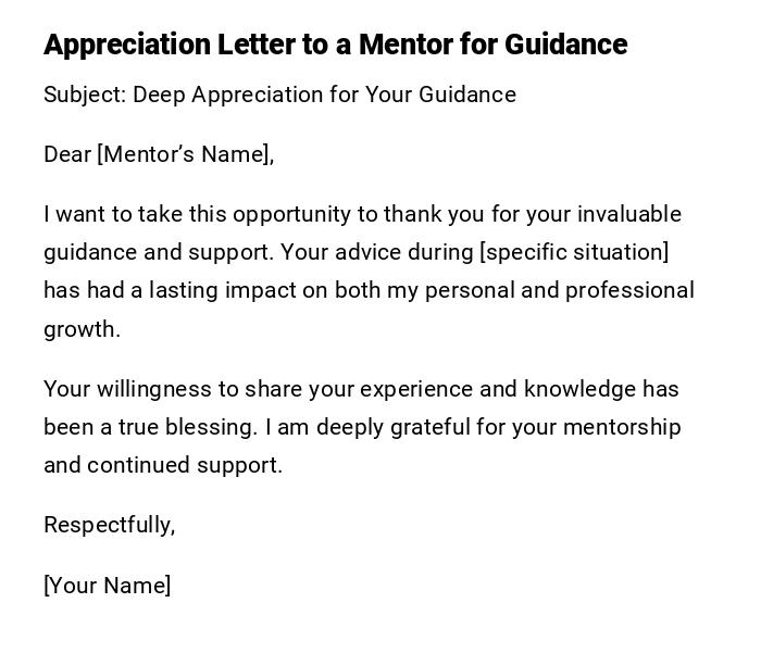 Appreciation Letter to a Mentor for Guidance Appreciation Letter to a Mentor for Guidance