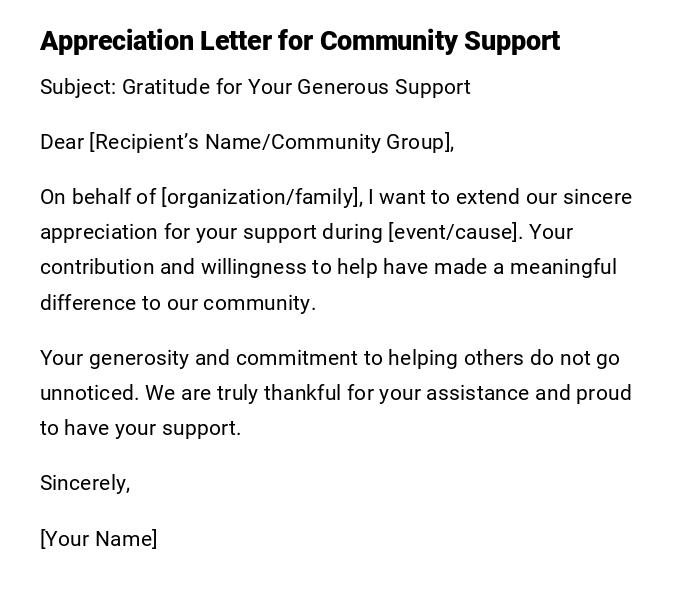 Appreciation Letter for Community Support Appreciation Letter for Community Support