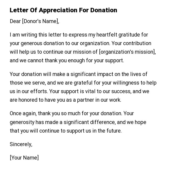 Letter Of Appreciation For Donation