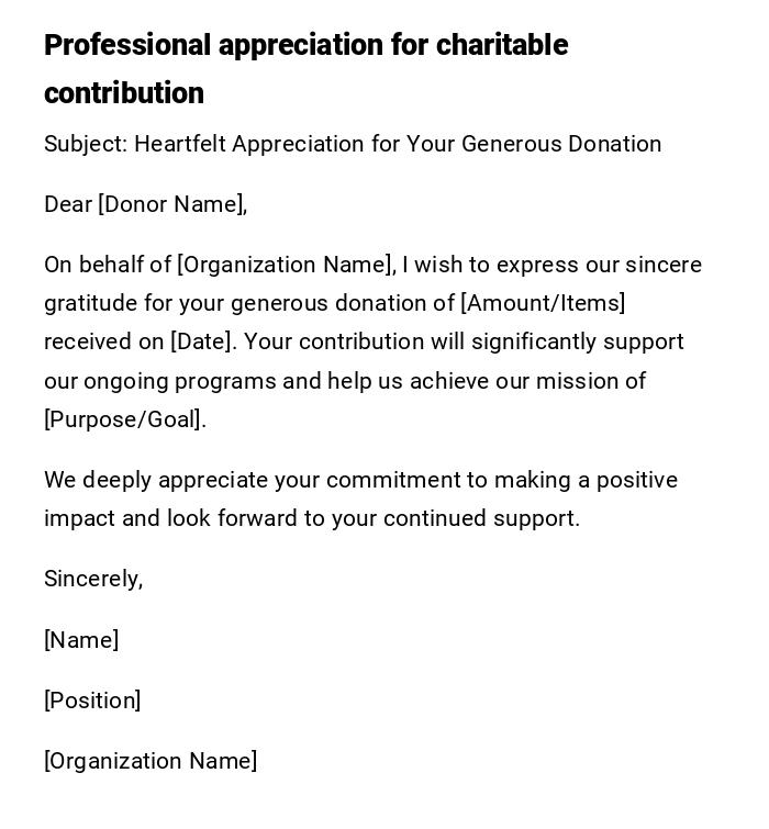 Professional appreciation for charitable contribution Professional appreciation for charitable contribution