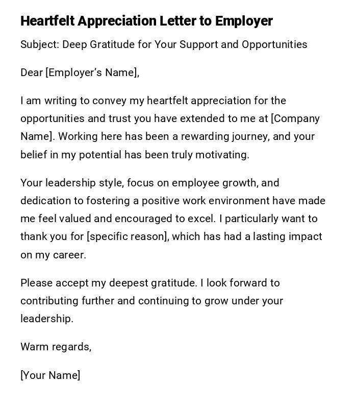 Heartfelt Appreciation Letter to Employer Heartfelt Appreciation Letter to Employer