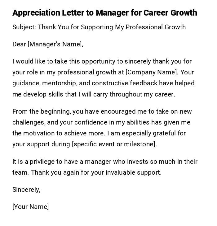 Appreciation Letter to Manager for Career Growth Appreciation Letter to Manager for Career Growth