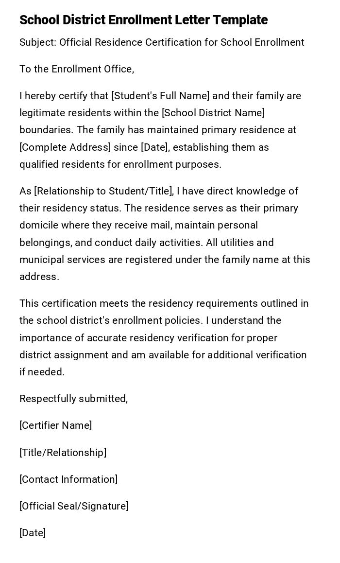 School District Enrollment Letter Template School District Enrollment Letter Template