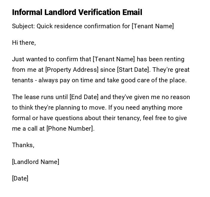 Informal Landlord Verification Email Informal Landlord Verification Email