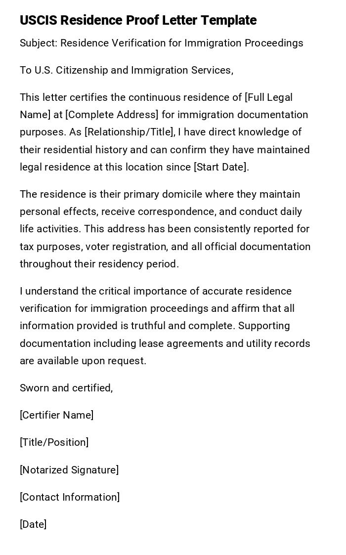 USCIS Residence Proof Letter Template USCIS Residence Proof Letter Template
