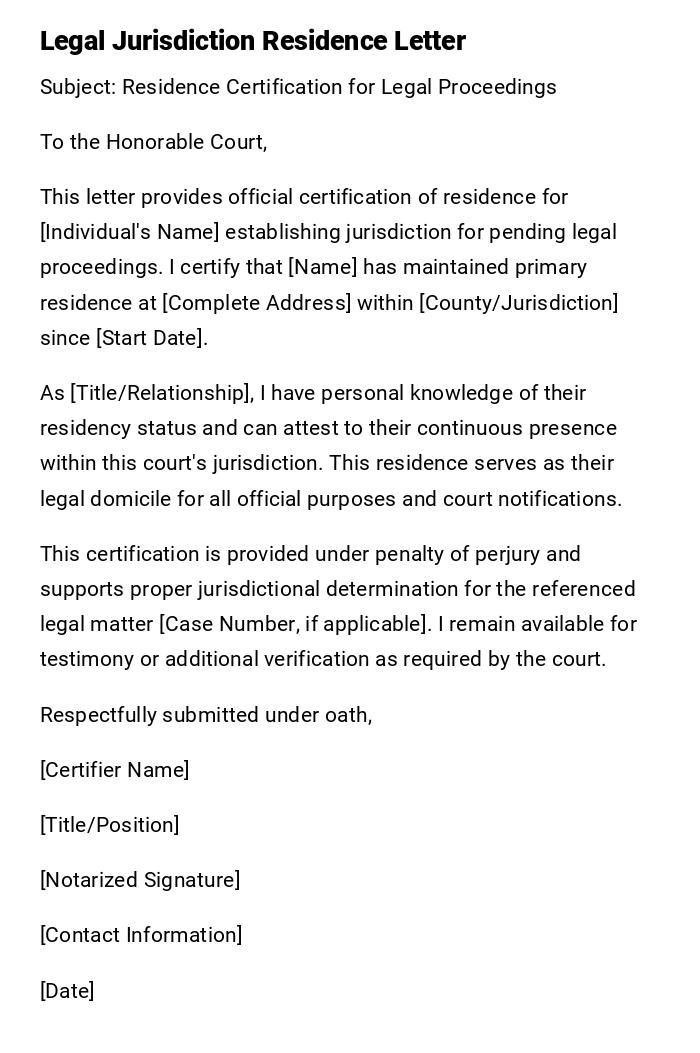 Legal Jurisdiction Residence Letter Legal Jurisdiction Residence Letter