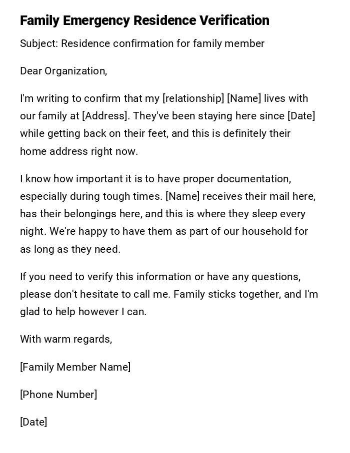 Family Emergency Residence Verification Family Emergency Residence Verification