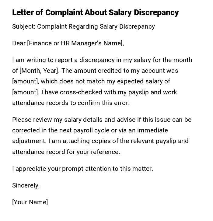 Letter of Complaint About Salary Discrepancy
